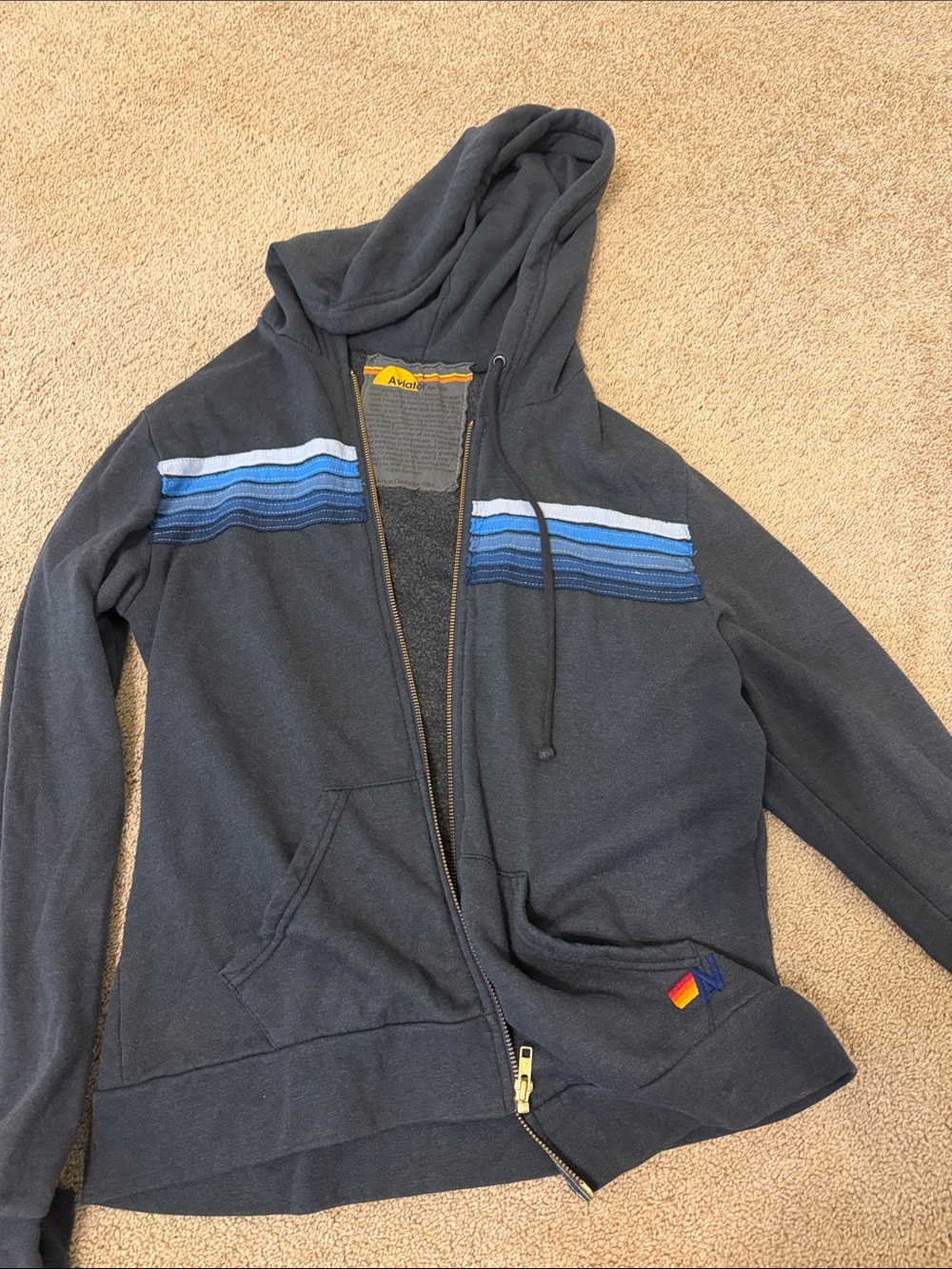 Aviator Nation Navy Zip Hoodie with Blue Stripe Accents